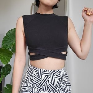 Silence + noise crisscross cutout black crop top
